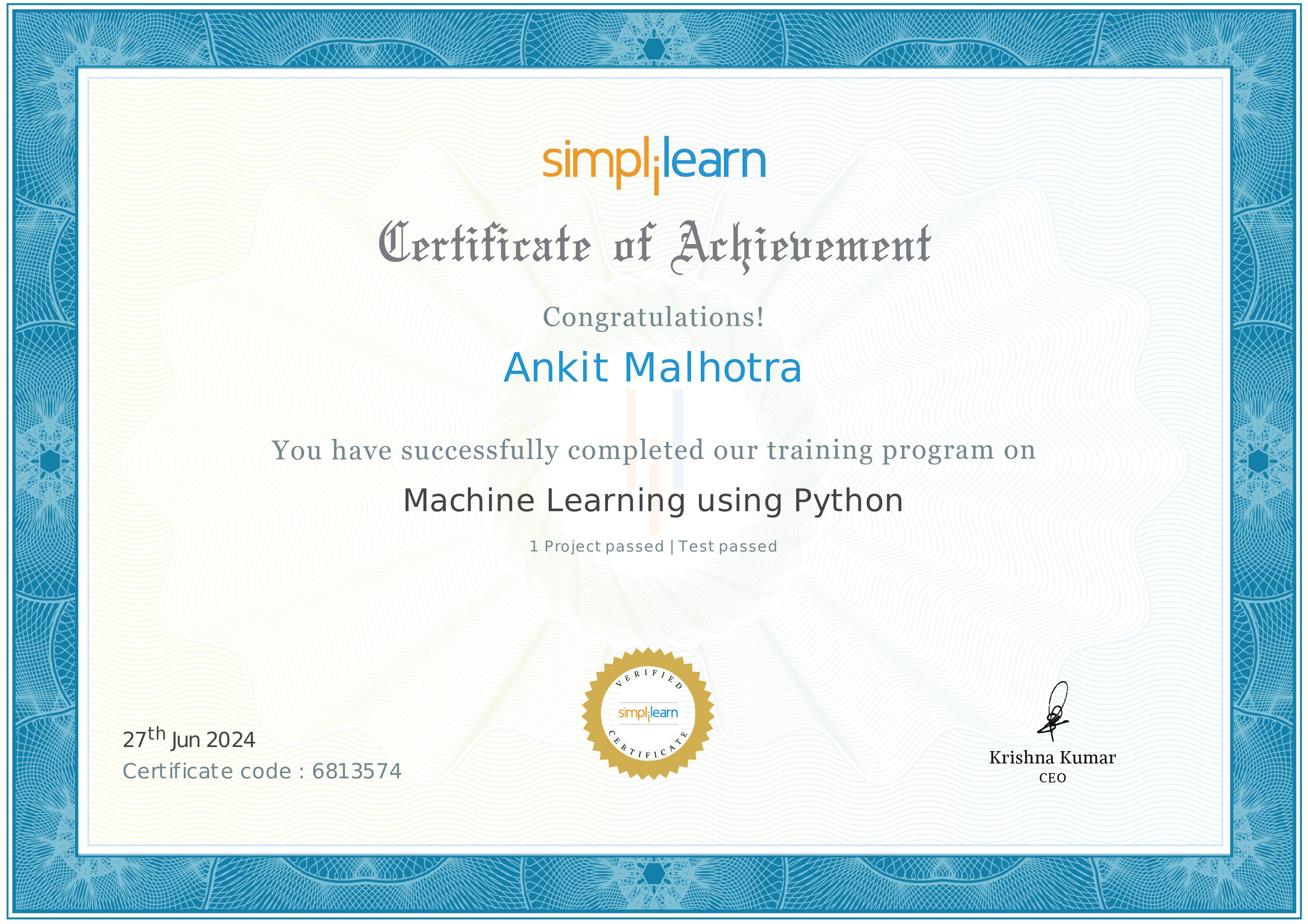 Ankit-MachineLearning Certificate